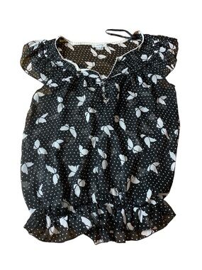Striking Butterfly & Polka Dot Sheer Ruffle Blouse - Size L